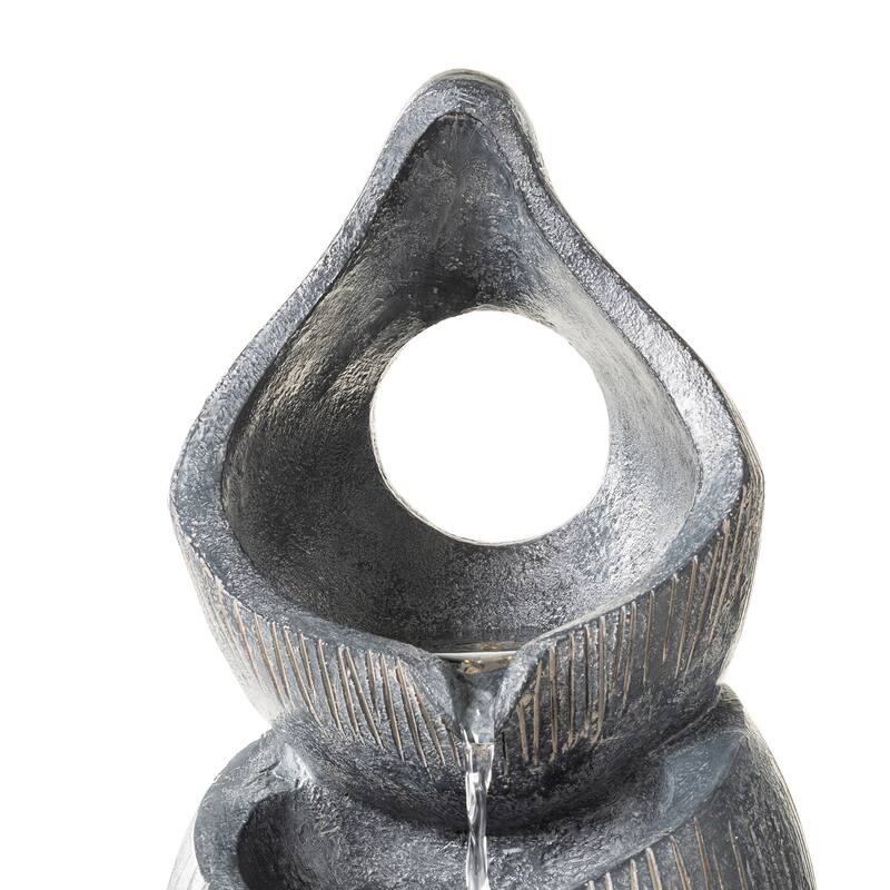 Glitzhome 34"H 4-Tiered Pre-lit Zen-Style Alms Bowl Polyresin Indoor Outdoor Floor Fountain