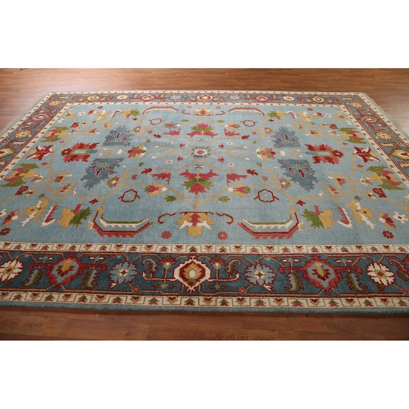 Light Blue Oushak Area Rug Handmade Oriental Wool Carpet - 8'9"x 12'0"