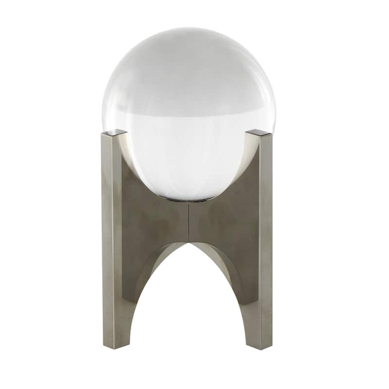 Silver Glass Orb Sculpture with X Shaped Holder (Set of 2)