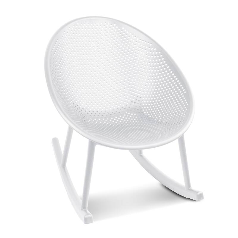Patio Rocking Chairs | Oval Egg Shaped Lounge Rocker | All Weather Plastic | Modern Accent Side Chair for Indoor or Outdoor Use - White