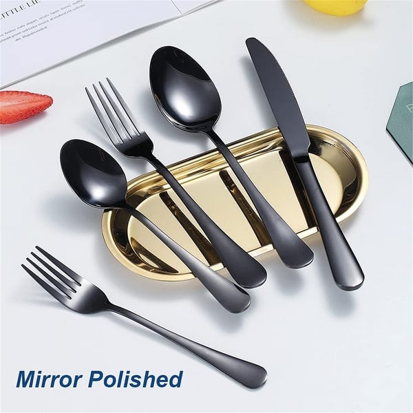Black Silverware Set for 8, 40 Pieces Stainless Steel Flatware Cutlery Set, Mirror Polished Tableware Kitchen Utensil Set, Include Knives Spoons
