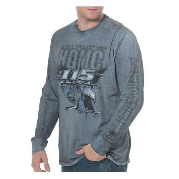 Harley-Davidson Men's 115th Anniversary Landing Long Sleeve Shirt, Blue Wash