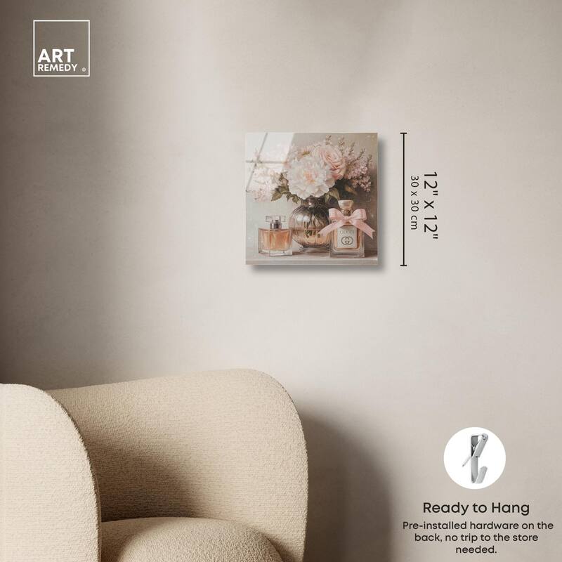 Peach Perfume Flowers in Vase Acrylic by Art Remedy, Ready to Hang