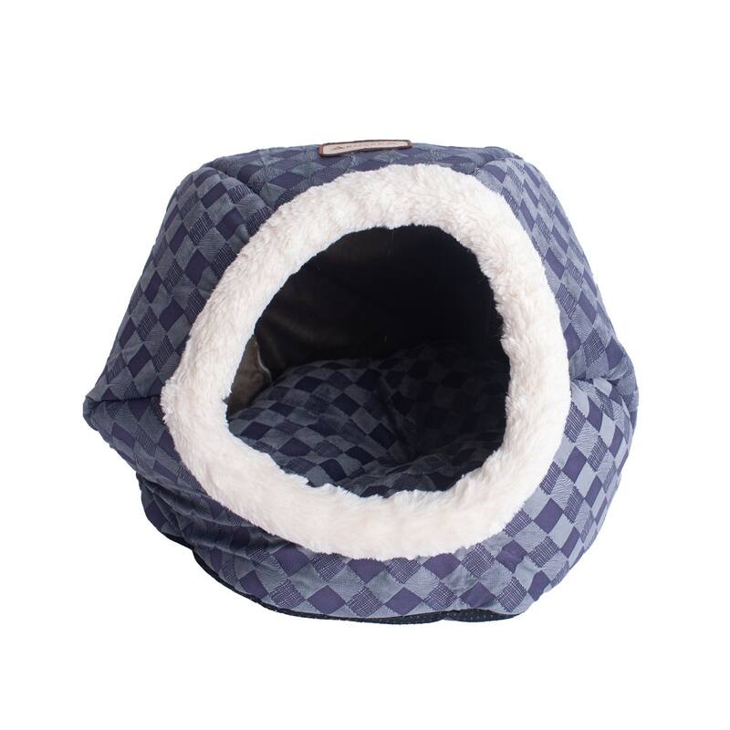 Cuddle Cave Cat Bed For Cats and Puppy Dogs, Blue Checkered - 19"(L ) x 16"(W) x 12"(H)