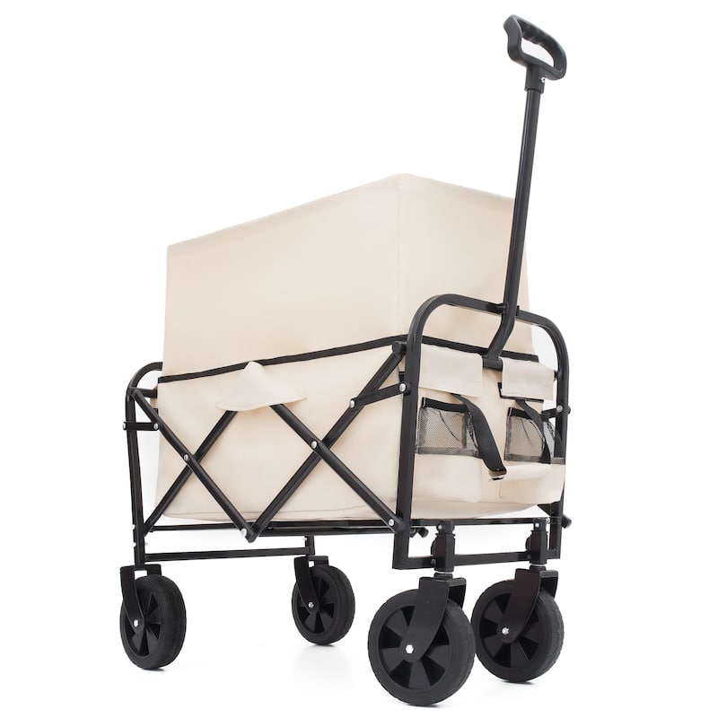 Heavy-Duty Collapsible Utility Wagon - 225lb Capacity with Extension Feature, Cream