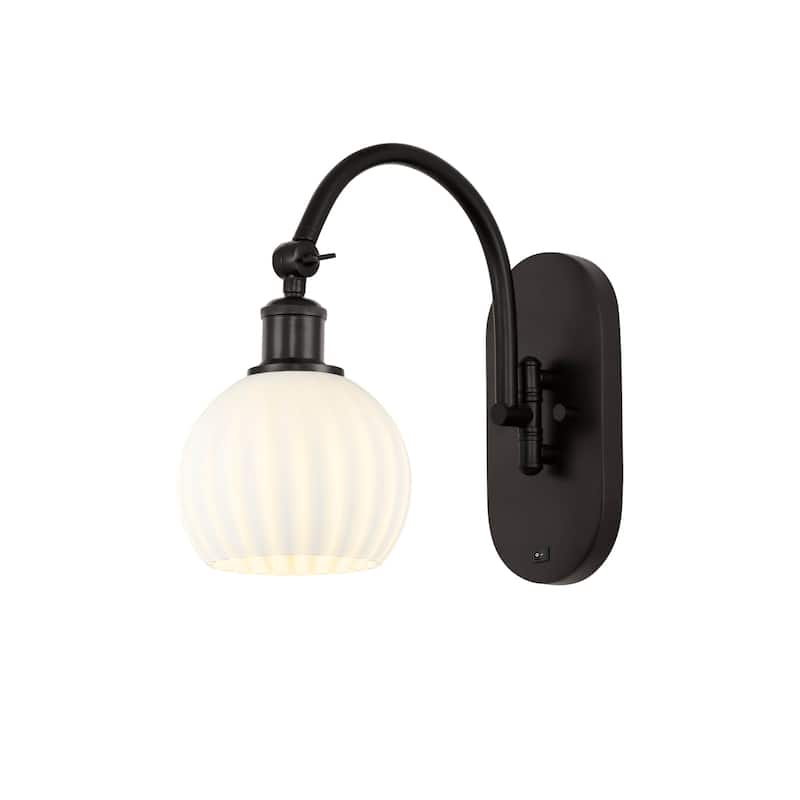 Innovations Lighting 518-1W-12-6-White Venetian-Indoor Wall Sconce - Oil Rubbed Bronze / White Venetian