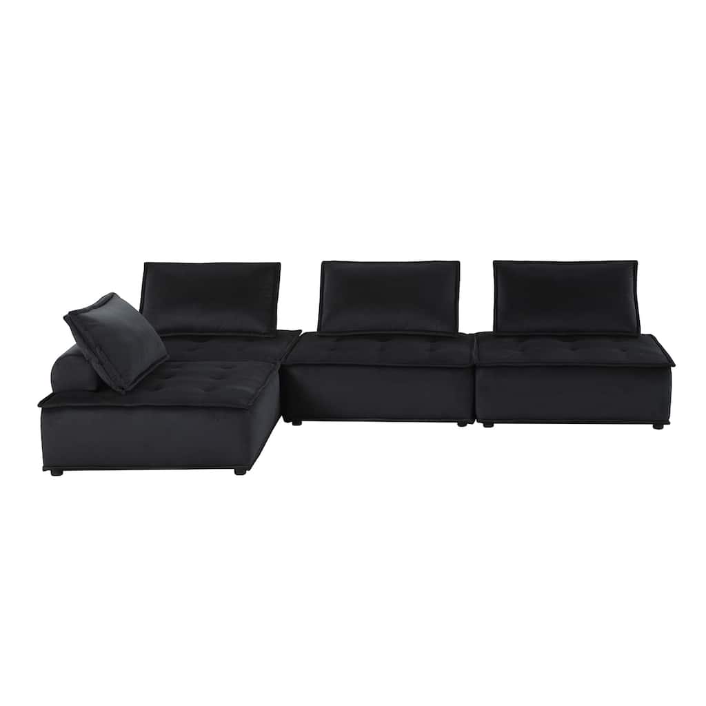 4 Piece Velvet Modular Sectional Sofa with Tufted Seat Design