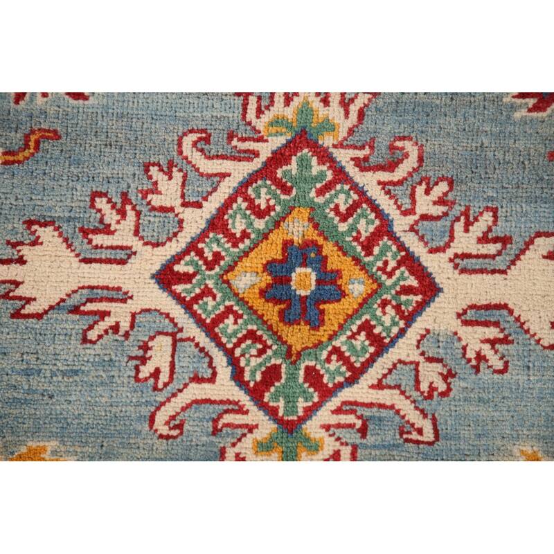 Light Blue Geometric Kazak Oriental Accent Rug Handmade Wool Carpet - 3'3"x 5'1"