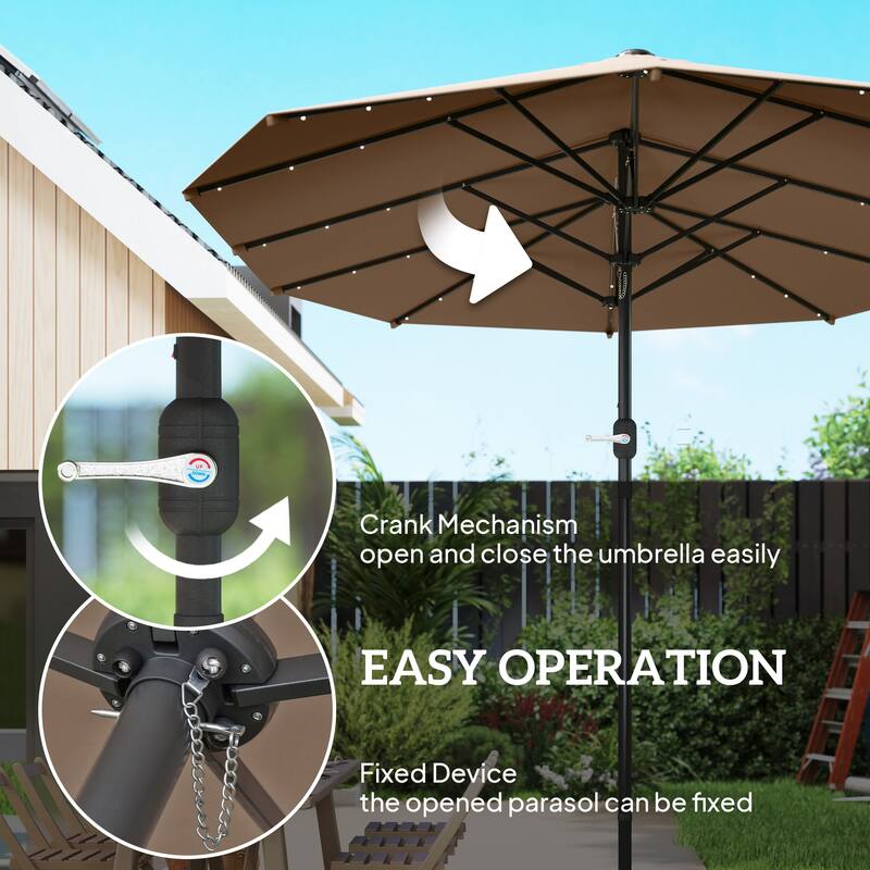 Double-Sided Large Patio Umbrella with Crank Handle Outdoor Canopy for Backyard Garden or Patio