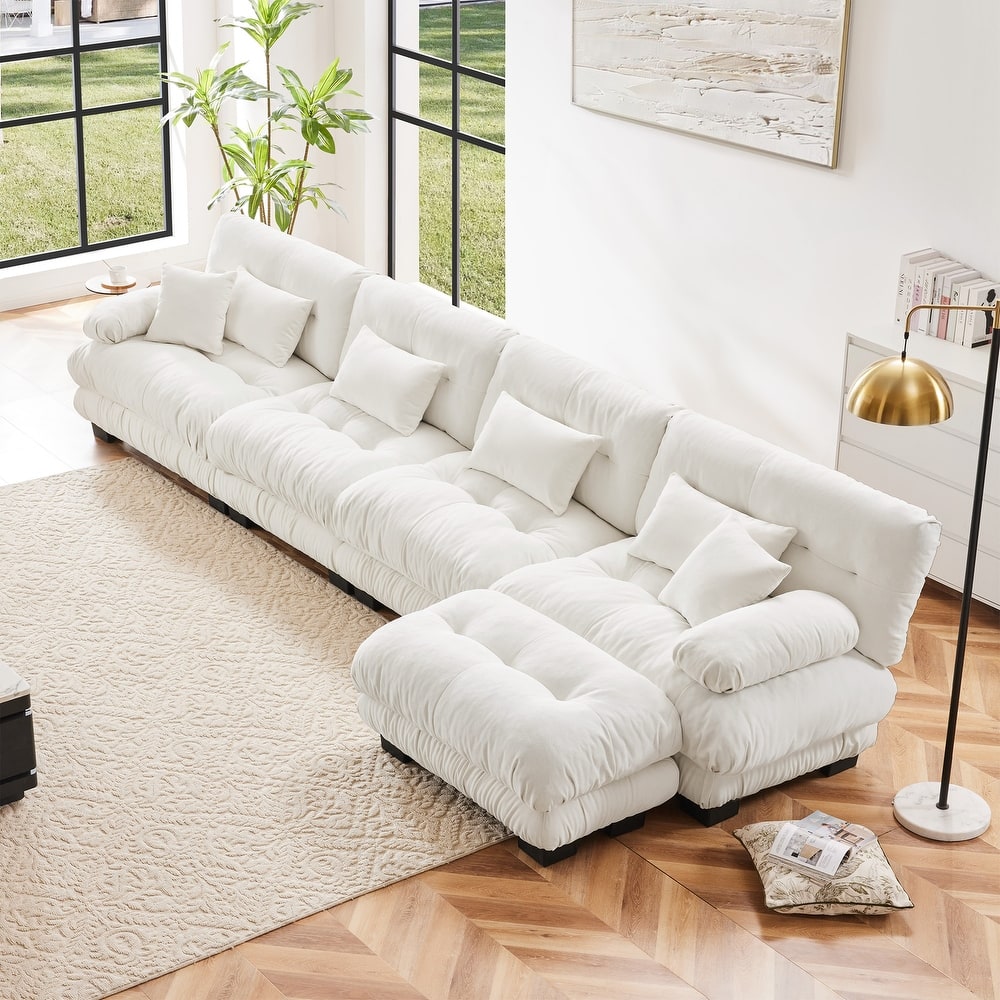 4-Seater L-Shaped Free Combination Modular Sofa with Convertible Ottoman