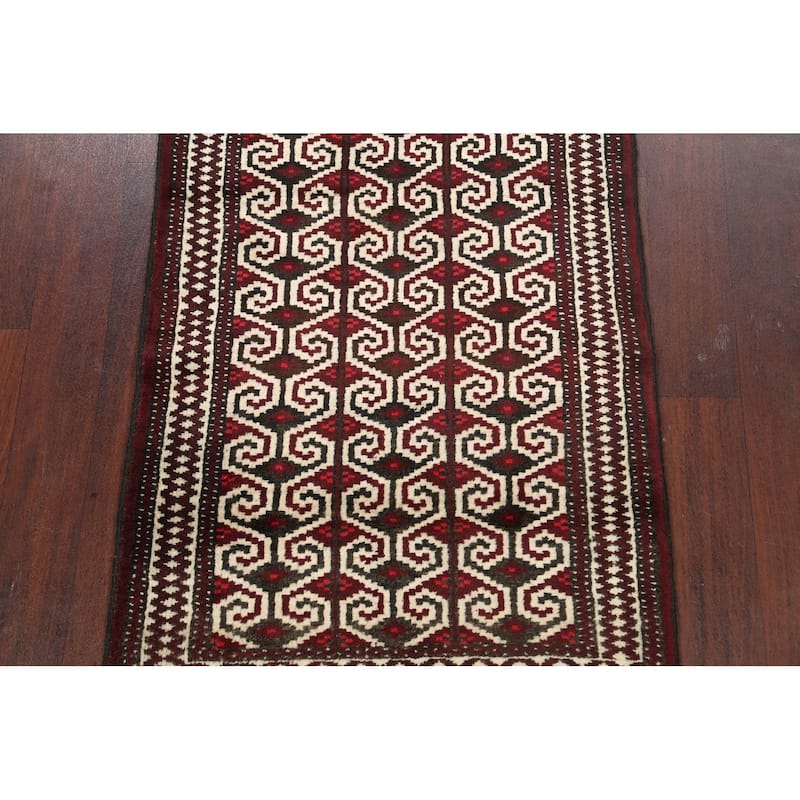 Geometric Persian Balouch Traditional Area Rug Handmade Wool Carpet - 2'8" x 3'8"