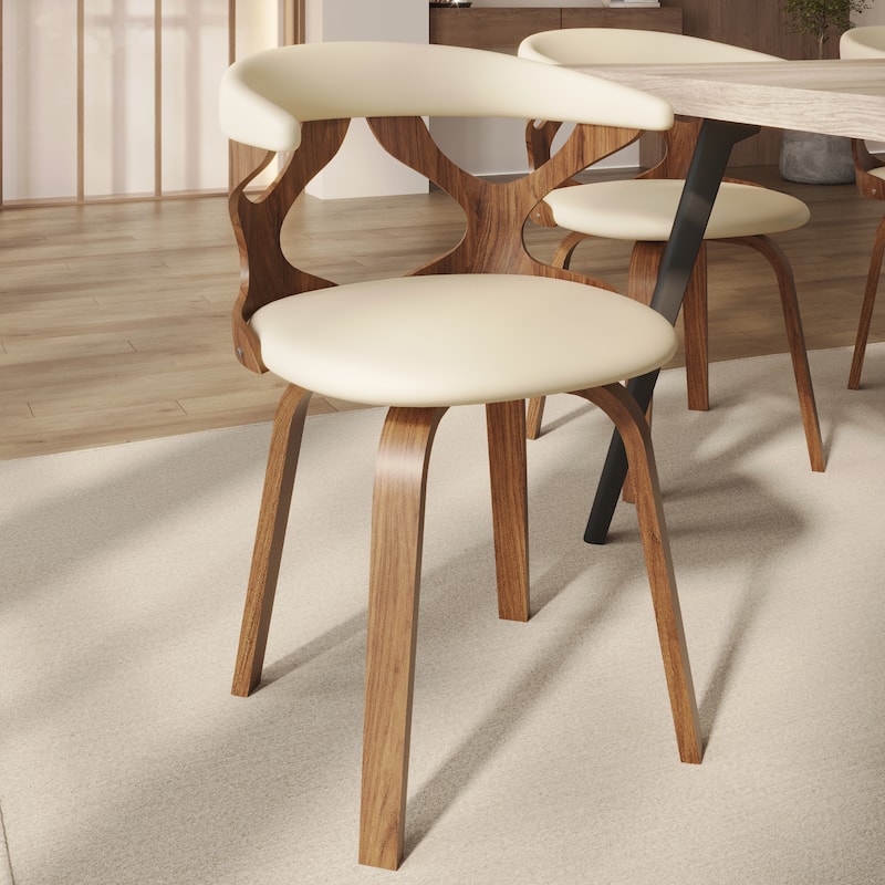 Klyne Modern Round Leather Seat Dining Chairs with Poplar Wood Frame, Solid Wood Legs, and Cut-Out Design Accent Arm Chair