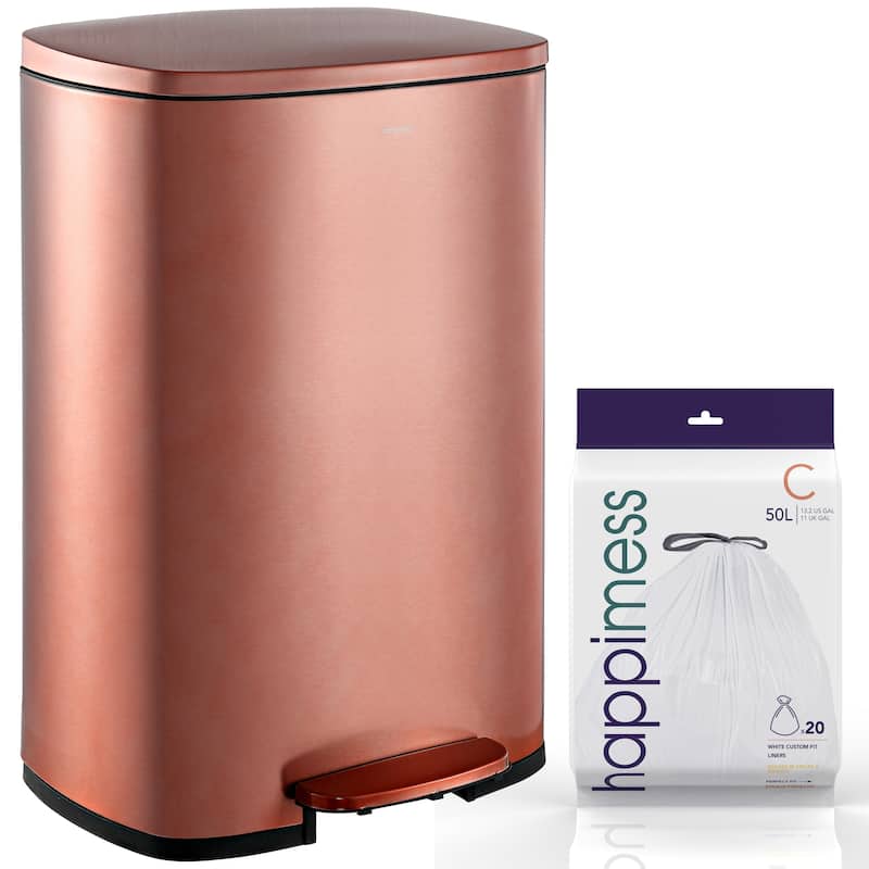 happimess 13-Gallon Trash Can with Soft-Close Lid and FREE Mini Trash Can - Rose Gold