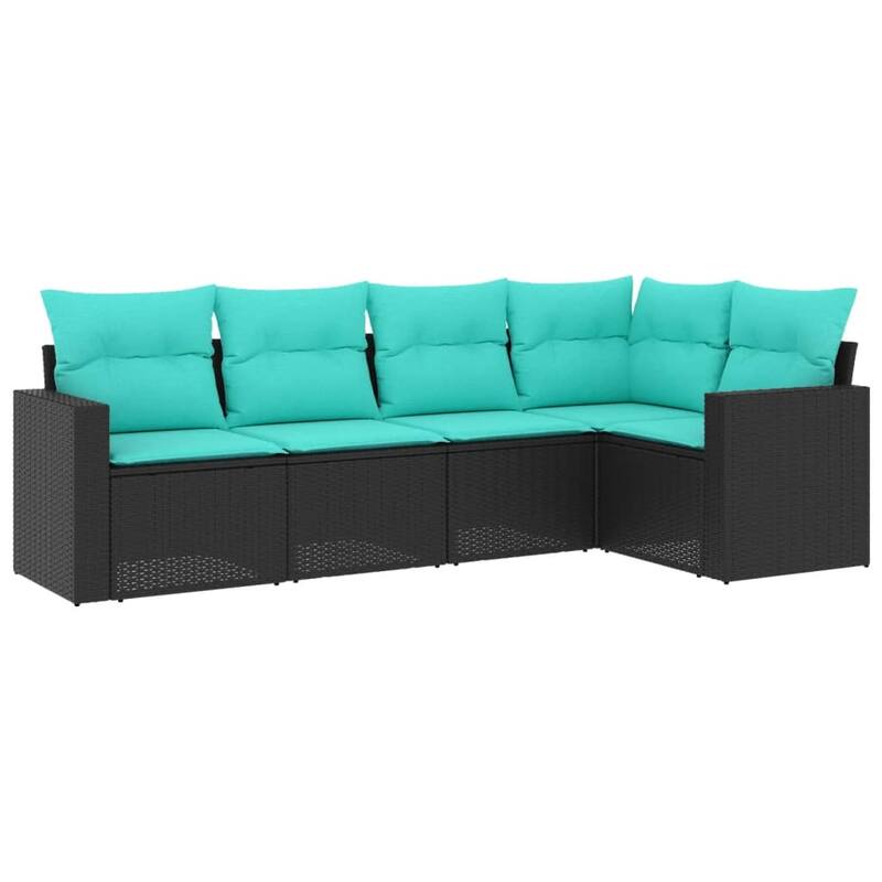 vidaXL 5/6 Piece Patio Sofa Set with Cushions Black Poly Rattan - 24.4" x 24.4" x 27.2"