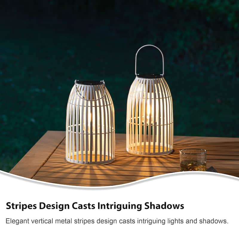 Glitzhome Set of 2 Metal Solar Powered Outdoor Hanging Lantern