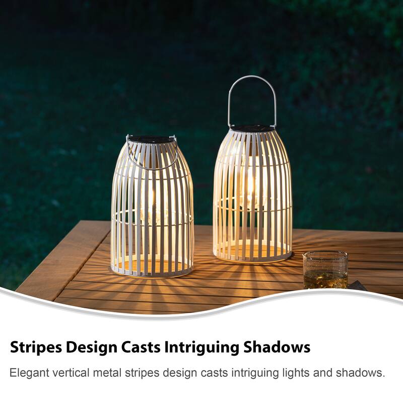 Glitzhome 9.75"H Set of 2 Stripes Solar Powered Outdoor Hanging Lantern