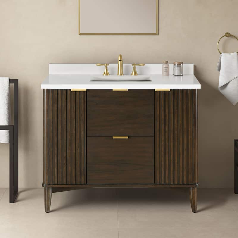 Gabi Bathroom Vanity with White Engineered Stone Top - 42" - Dark Walnut