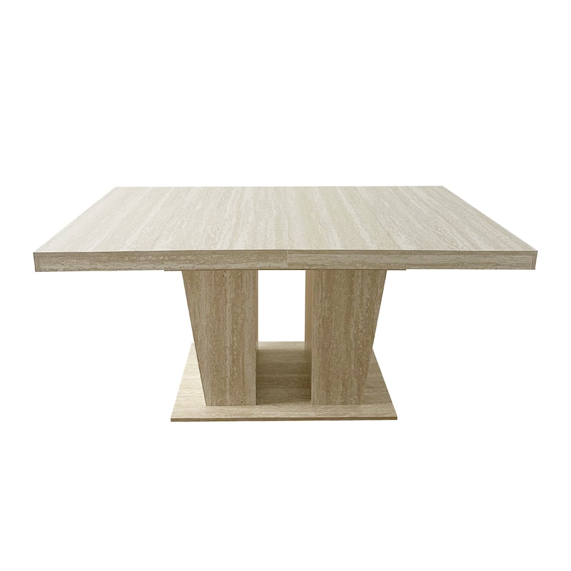 Extendable Dining Table Meeting Table, Wood Kitchen Table for 6-10, Large Office Table with Veined Travertine Pattern