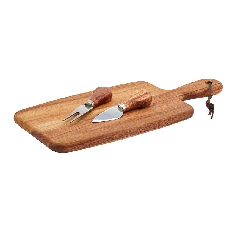 Tabletops Gallery 3-piece Acacia Wood Serving Board with Cheese Knives