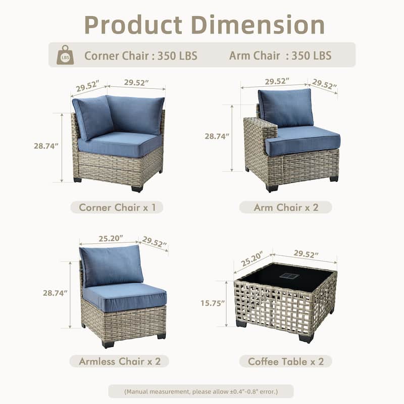 XIZZI 6-Piece Outdoor Wicker Patio Furniture Set with Coffee Table