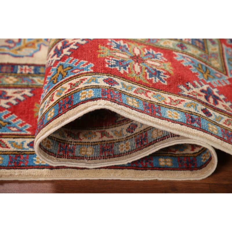 Beige Traditional Kazak Area Rug Hand-Knotted Wool Carpet - 4'10" x 7'3"
