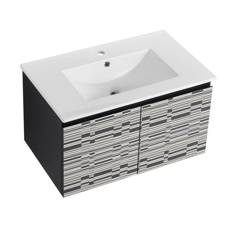 30" Floating Wall-Mounted Bathroom Vanity with Soft-Close Door Hinges, Ceramic Sink & Ample Storage