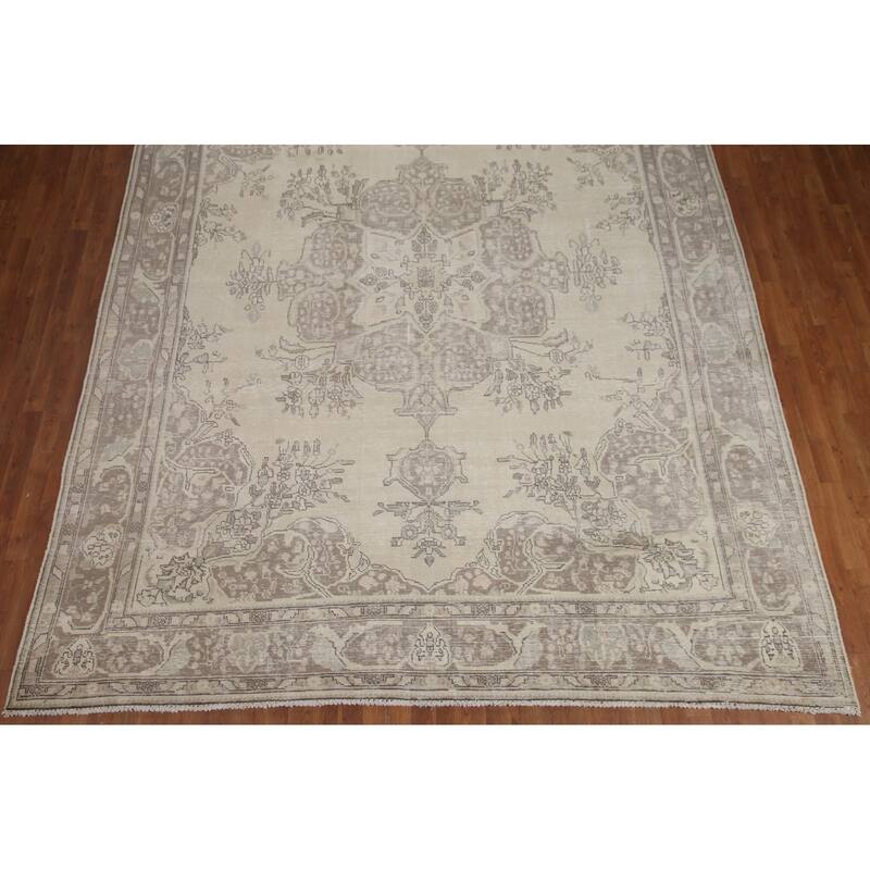 Hand Knotted Oriental 100% Wool Carpet Traditional Floral Beige & Ivories Tabriz Area Rug - 12' 6'' X 9' 6''