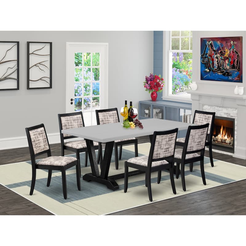 East West Furniture kitchen table set - a dinner table & Stackable dining chairs - Wire-brushed Black (Pieces & Seat Options) - V697X2630-7