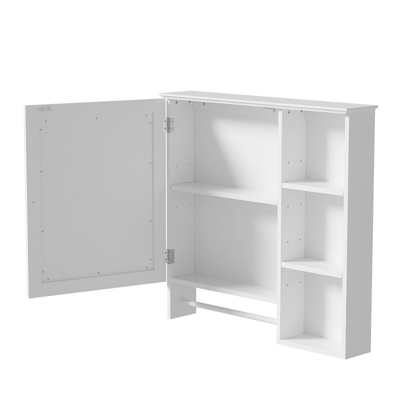 GDFStudio - Rosdale Modern Wall Mounted Bathroom Storage Mirror Cabinet with Adjustable Shelves, Open Storage and Towel Rack