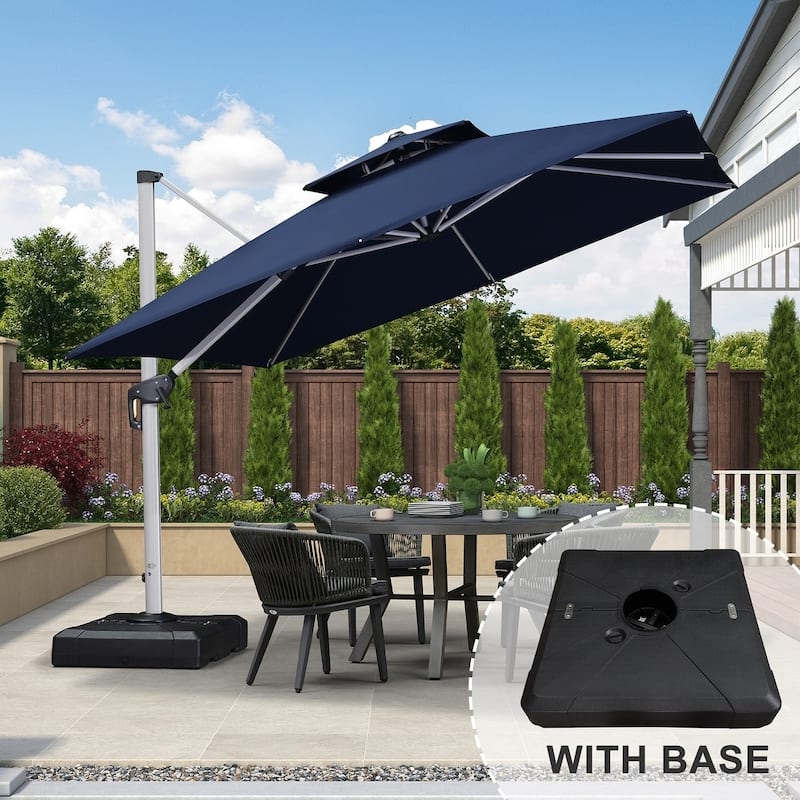 PURPLE LEAF 11ft Square Patio Cantilever Umbrella with Base