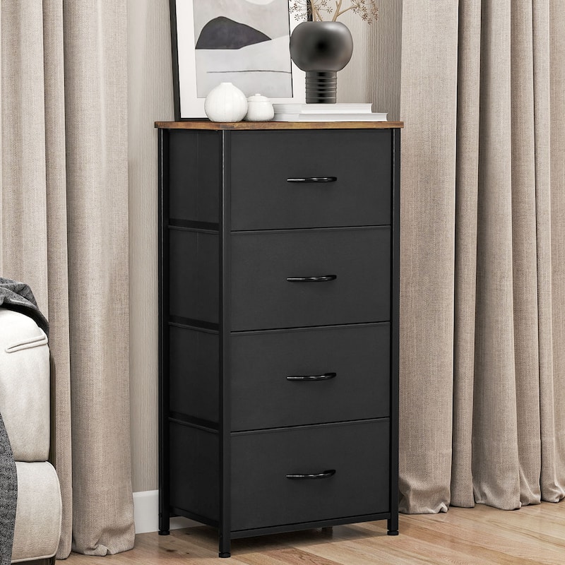 Modern 4/8/10-drawer Fabric Dresser Storage Tower with Wood Top - Black With Wood Top - 4-drawer