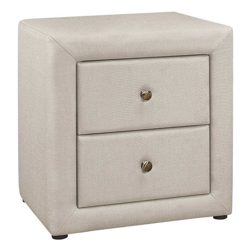 Upholstered Beige Linen Nightstand with Storage Drawers - Beige