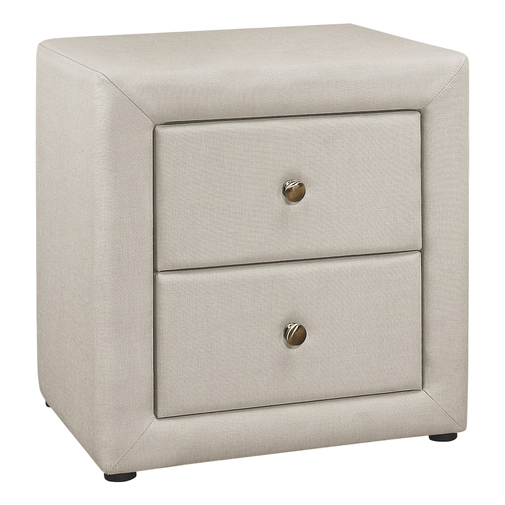 Upholstered Beige Linen Nightstand with Storage Drawers