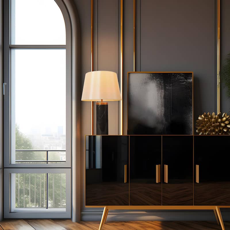 Modern Cylindrical Column Metal Table Lamp 24.8-inch in Black - L 15.7" x H 24.8"