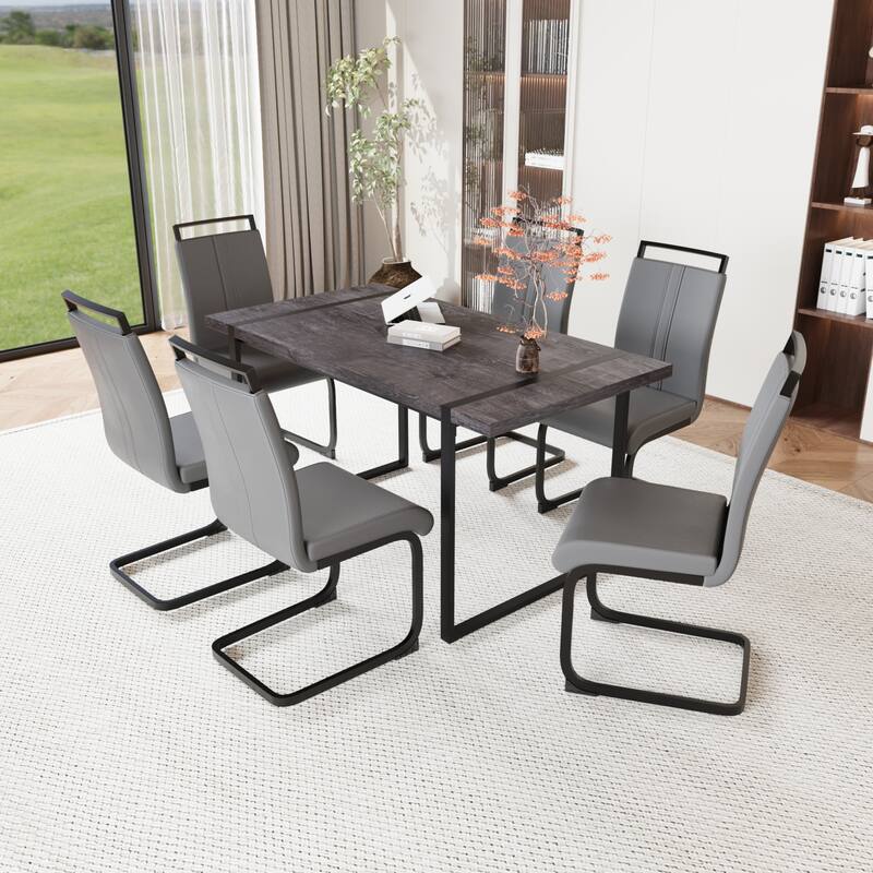 Modern Dining Set with Rectangular MDF Black Table & High Back C-shaped Tube Chairs