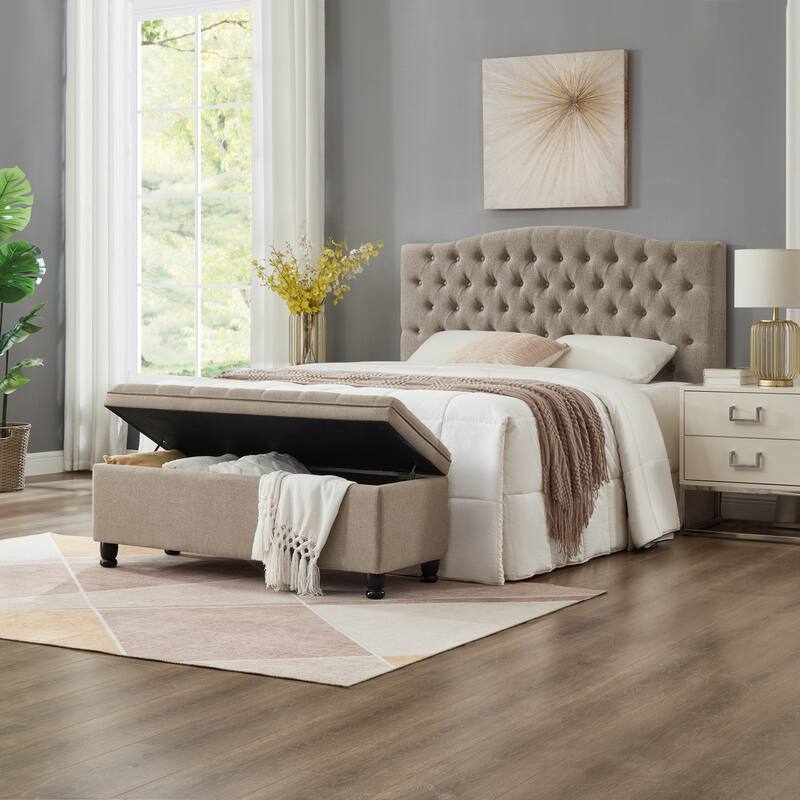 Bedroom End of Bed Bench with Spindle Wood Legs, Upholstered Decorative Stool Elegant Storage Bench with Flipping Lid