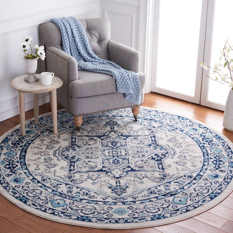 SAFAVIEH Tulum Doralice Bohemian & Eclectic Rug - 6'7" Round - Ivory/Blue