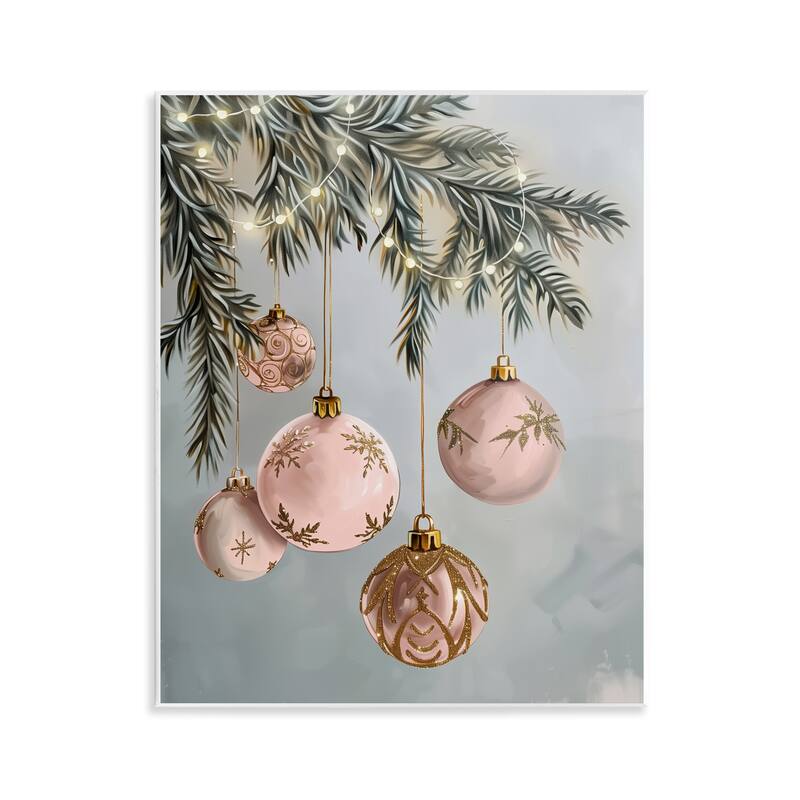 Stupell Pink Hanging Christmas Ornaments Wall Plaque Art Design By Arlington Prints - 11 x 14