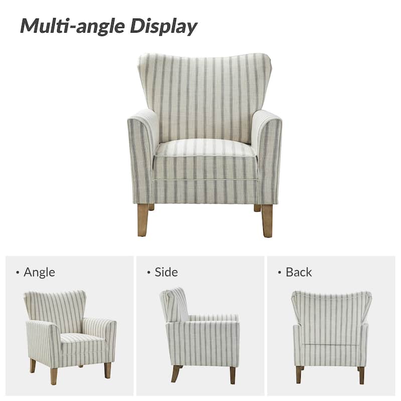 Warren Farmhouse Striped Wingback Chair with Solid Wood Legs by HULALA HOME