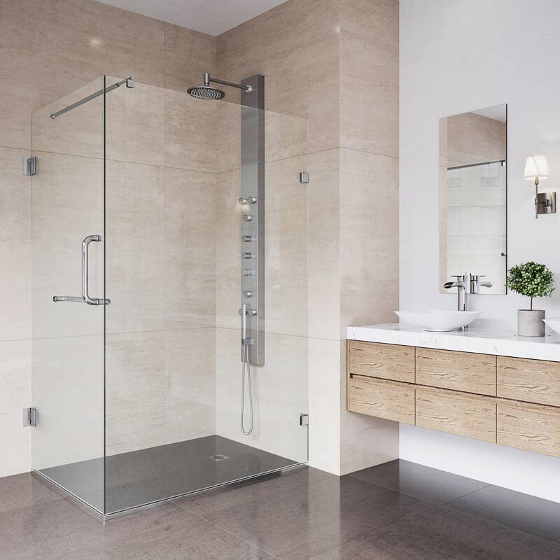 VIGO Pacifica 46"D x 34"W x 73"H Frameless Hinged Shower Enclosure