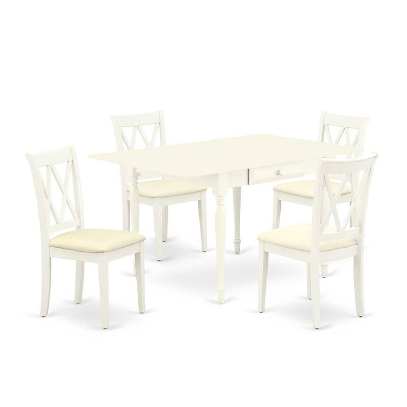 HomeStock 5-Pc Linen White Finish Solid Wood Top-Dining Room Set with Dropleaf-Seats 4