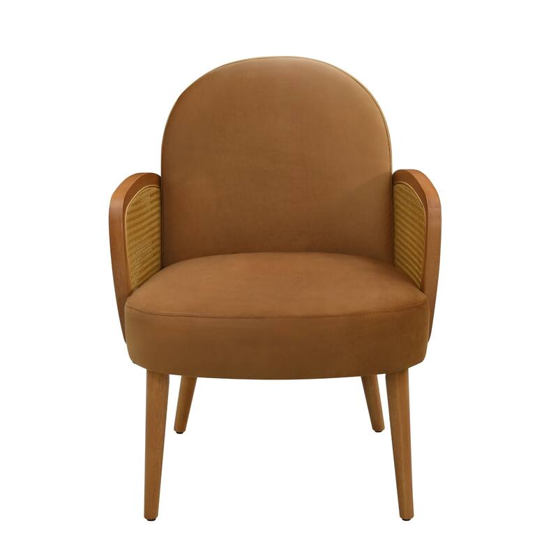 Christopher Knight Home Mid-century Velvet Upholstered Accent Chair with Ratttan Arms&Wooden Legs