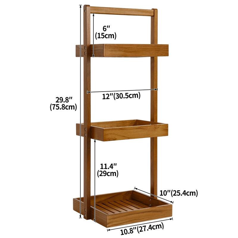 Teak Shower Caddy Shelf, Standing Shower Organizer for Bathroom Corner, Wooden Freestanding Racks Storage for Inside Shower
