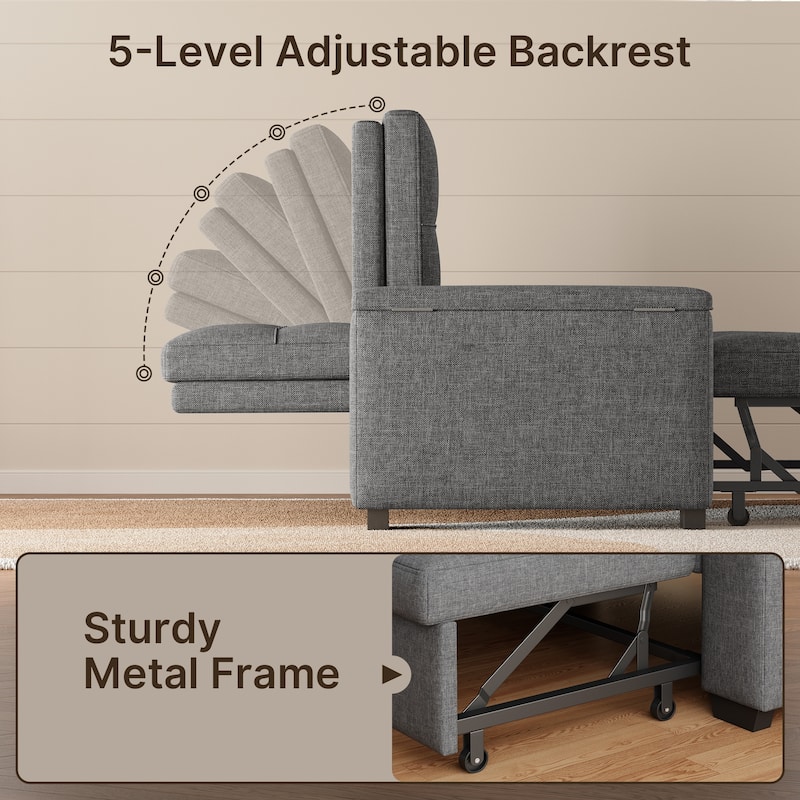 3 in 1 Convertible Sofa Bed Futon Couches with Reclining Backrest, Loveseat Sleeper Sofabed with Pull Out Couch