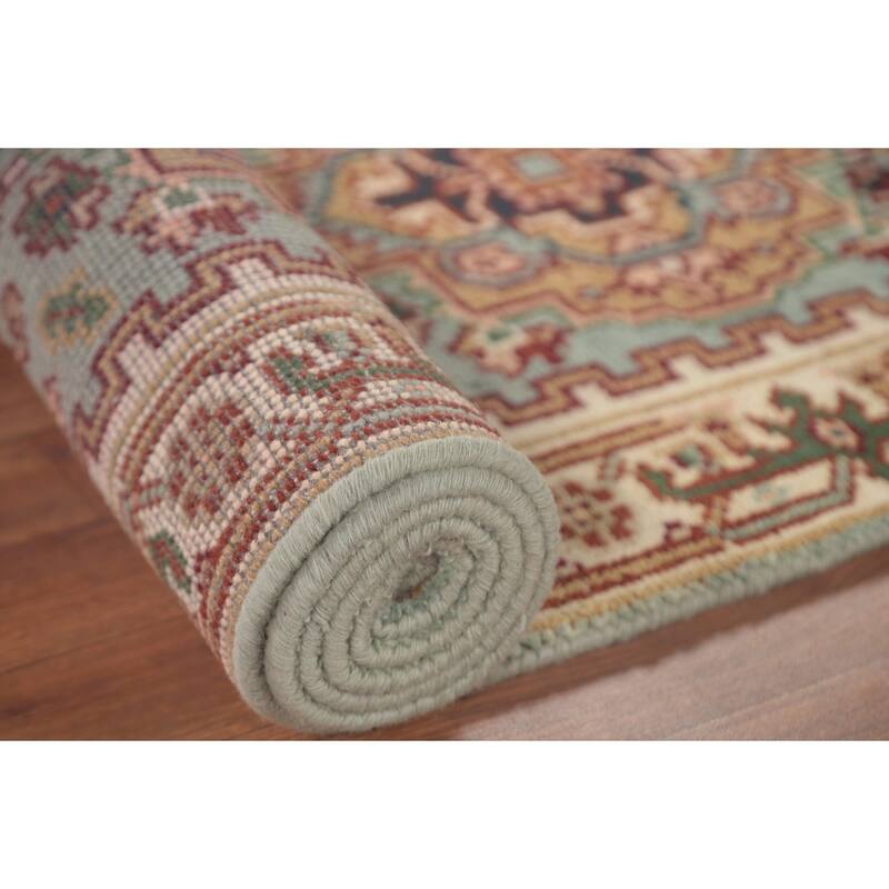 Geometric Heriz Serapi Runner Rug Handmade Blue Wool Carpet - 2'6"x 9'9"