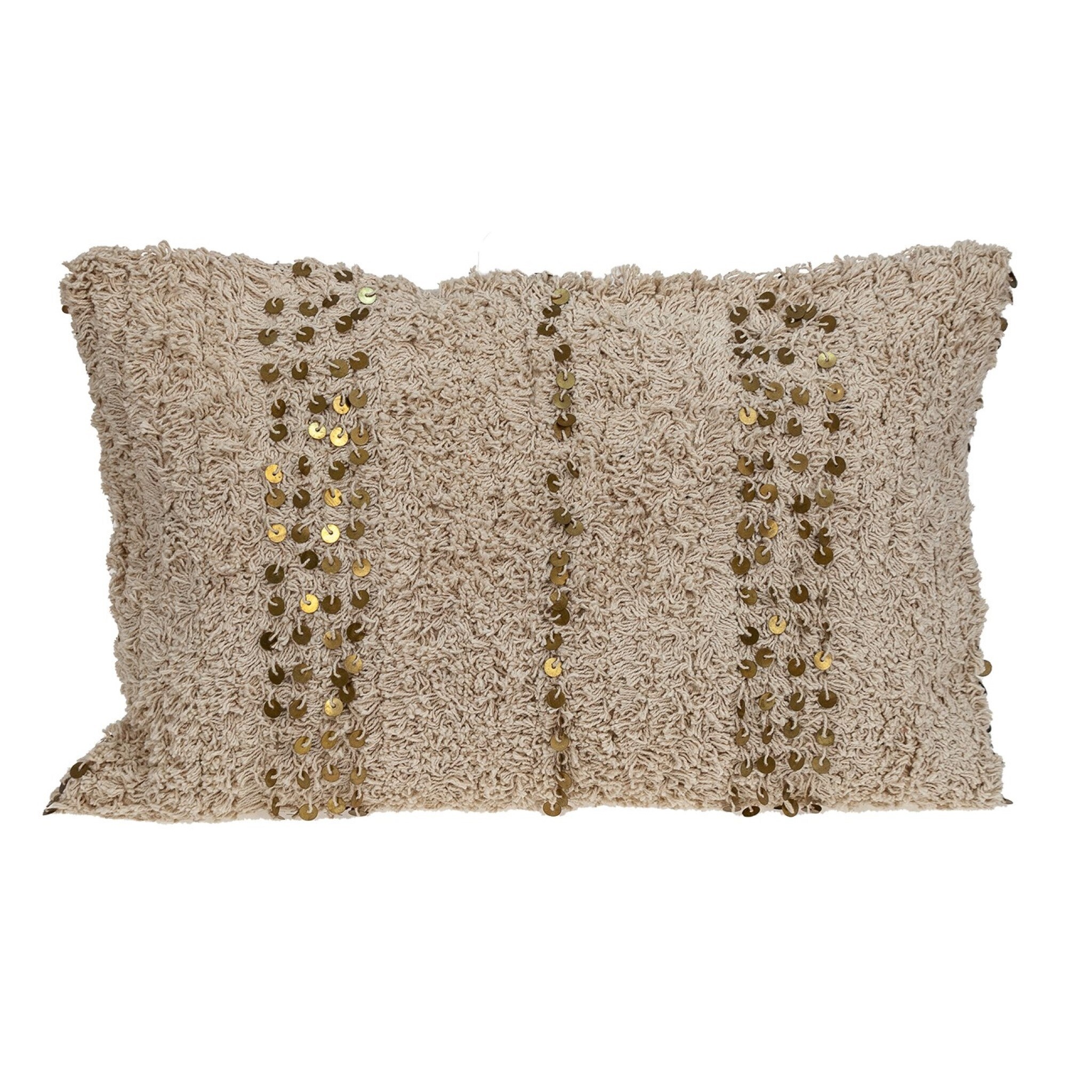 Boho Woven Shaggy Sequin Lumbar Pillow White