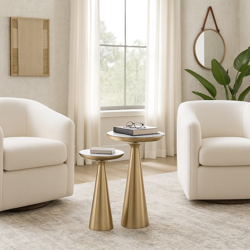 Accent Side Tables with Pedestal Bases - Set of 2, 24", Gold & White - 24.0"