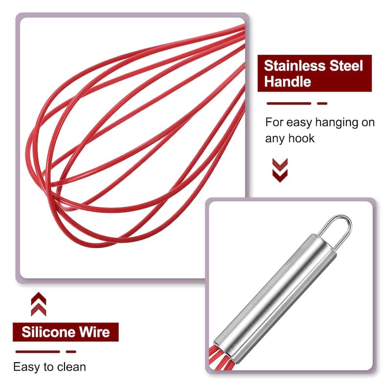 3Pcs Silicone Whisk 8" 10" 12" Kitchen Whisk Wire Whisks Beater