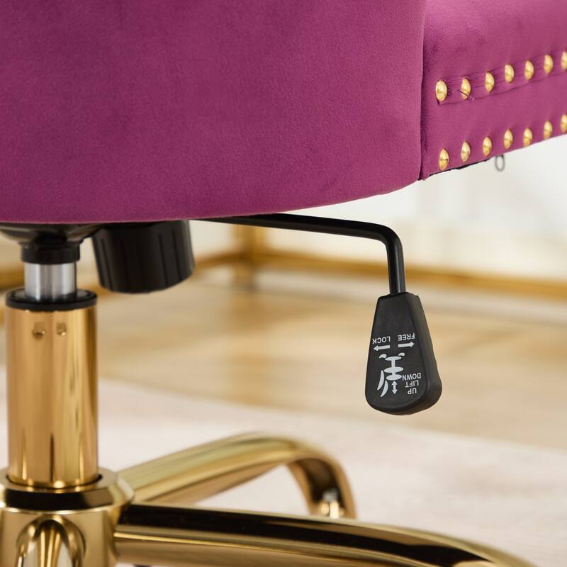 Velvet Swivel Office Chair with Wheels, Tufted Button Home Office Chair, Adjustable Vanity Chair with Metal Base