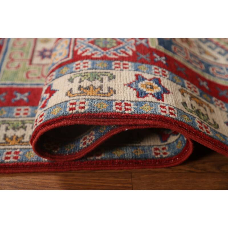 Red Traditional Geometric Kazak Oriental Wool Runner Rug Hand-knotted - 2'9" x 9'9"